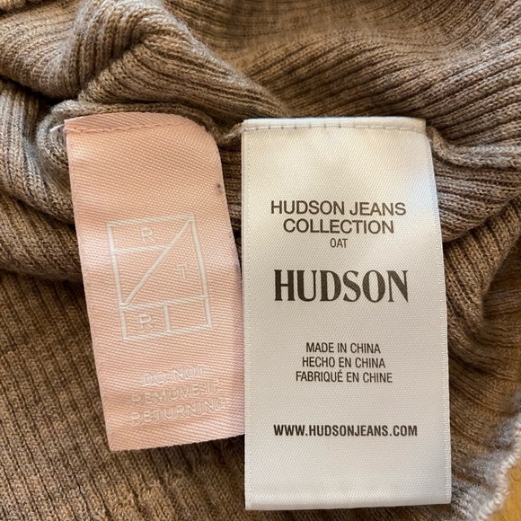 Hudson Women's wool Tan Crewneck Cutout Shoulder Stretchy Sweater new, as is L - Picture 6 of 16
